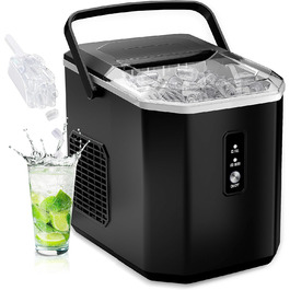 Машина для приготування льоду EUHOMY, компактний дизайн, керування однією кнопкою, 9 кубиків льоду у 2 розмірах, автоматичне очищення, інтелектуальні сповіщення, прозорий кришка, чорний колір, для офісу/кухні/спальні (12 кг/24 год)