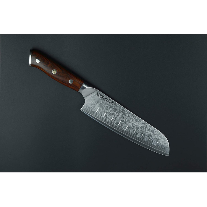 SCHNEIDWERK Santoku ніж з дамаської сталі, кухонний ніж 17.6 см, 67 шарів нержавіючої сталі, кухонний ніж з дамаської сталі, дуже гострий, DI-серія