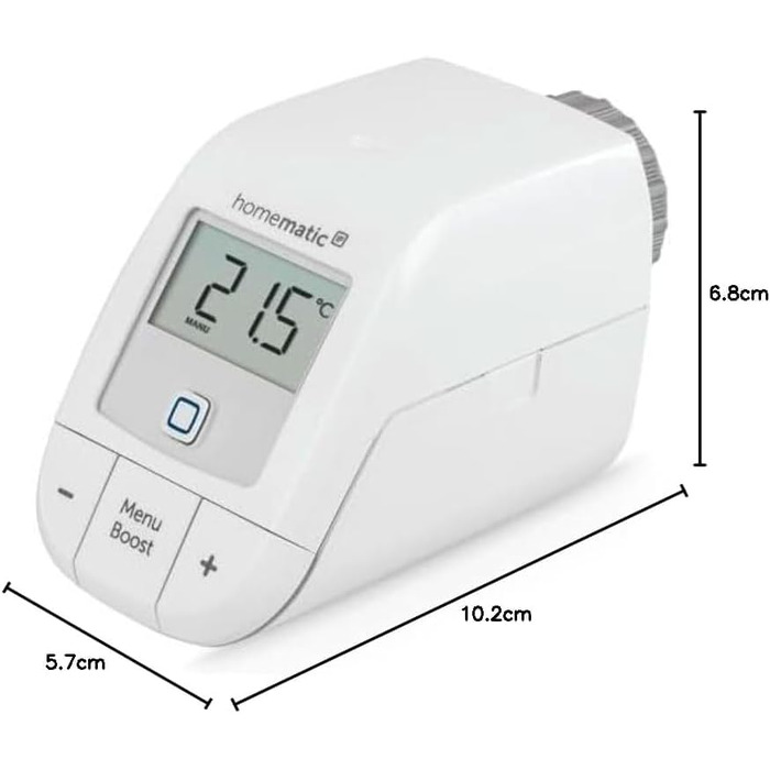 Homematic IP Термостат на радіатор Basic – Розумний дім, цифровий термостат для опалення, керування через додаток, сумісний з Alexa та Google Home, проста установка, економія енергії, 153412A3
