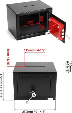 Сейф QWORK 23x17x17 см з прорізом - Потрійний бітовий ключ - Сталева конструкція високої безпеки