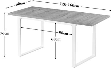 Розсувний обідній стіл Anna B&D home | 120-160 x 80 см, на 4-6 осіб | Скандинавський стиль, Texas-Eiche | Чорне металеве підстав'я, для кухні та їдальні