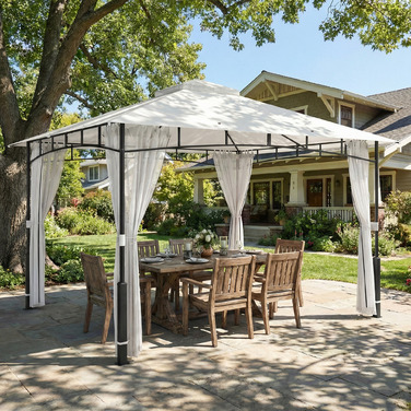 Павільйон садовий, 3x3,6 м, водовідштовхувальний, стабільний, з москітною сіткою та подвійним дахом, для саду, тераси, чорного кольору