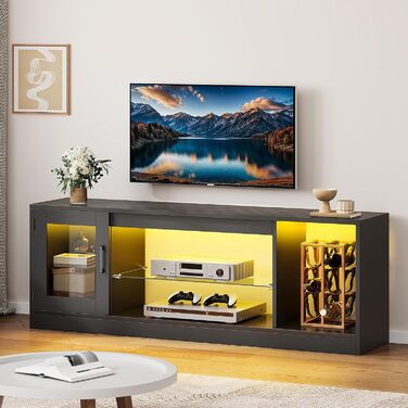 Тумба під ТБ YITAHOME з RGB-підсвічуванням, білий колір, 106x50x35 см. Тумба під телевізор з полицями та скляною полицею для телевізорів до 43 дюймів. Підходить для вітальні та спальні.