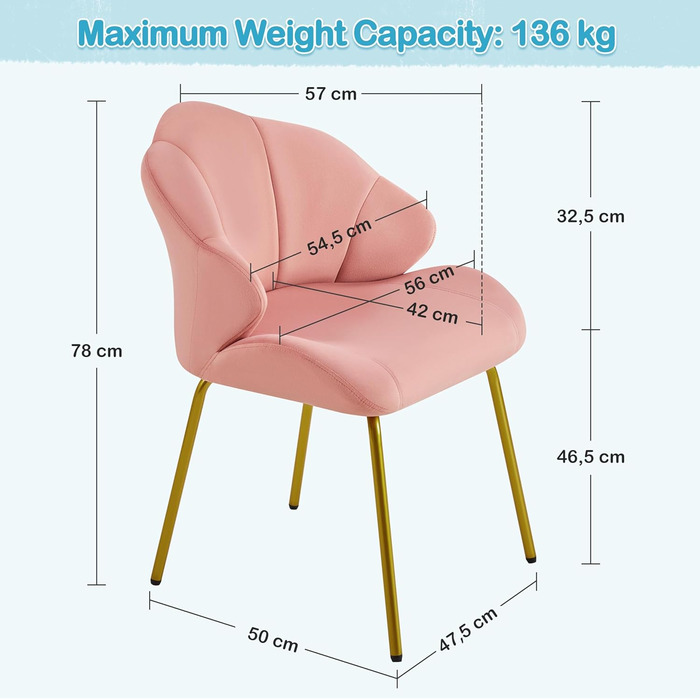 Крісло Yaheetech у формі мушлі, сучасне крісло-навушник, з металевими ніжками, поліестер, для вітальні/туалетного столика/спальні, комплект, білий (1), рожевий