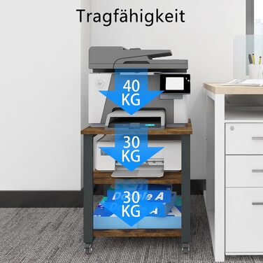Двоярусний столик для принтера PUNCIA з роликами, 50x50x50 см, білий, до 70 кг, для офісу/дому/школи (ретро)