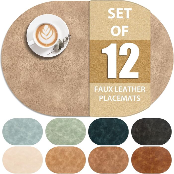 Підставки під тарілки ADRIMER, 6 шт., овал, стійкі до високих температур, водонепроникні, миючіся, 30,5 x 43,2 см, PU, для кухні та обідньої кімнати