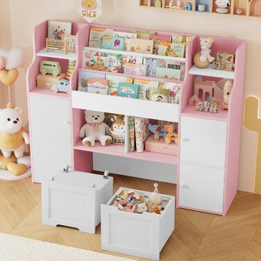 FOREHILL Дитяча полиця-стелаж для іграшок та книг у кімнату з дерева, рожева, 122 x 30 x 100 см