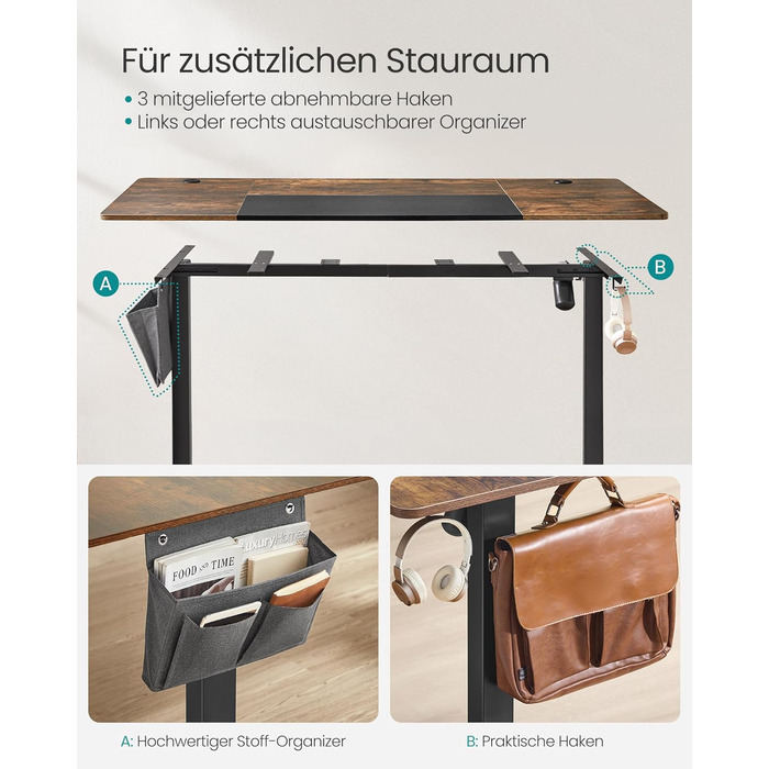 SONGMICS Регульований стіл SONGMICS Höhenverstellbarer Schreibtisch електричний, 160 x 70 см, з пам'яттю, vintagebraun-Mattschwarz, LSD026X01