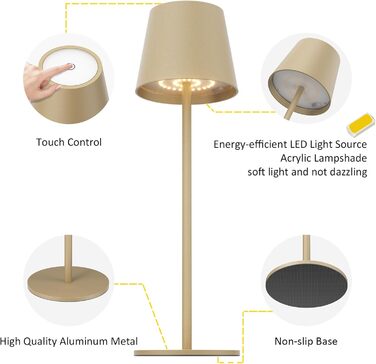 LED настільна лампа K-Bright 2 шт. з регулюванням яскравості, акумуляторна, бездротова, 3000K/4000K/6000K, USB-C, IP54, хакі, 2 шт.