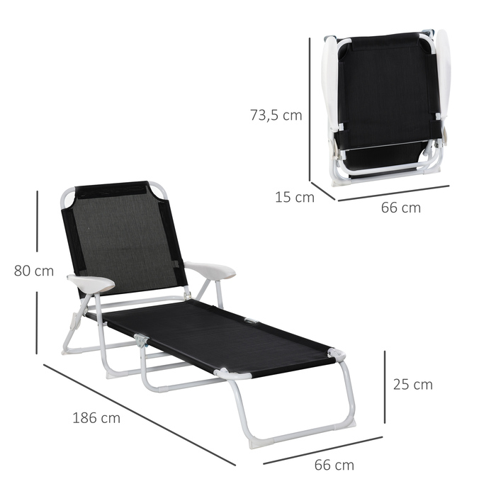 Шезлонг Outsunny Garden Lounger складний 4-х ярусний чорний 186x66x80см з дихаючою сітчастою тканиною для саду та патіо