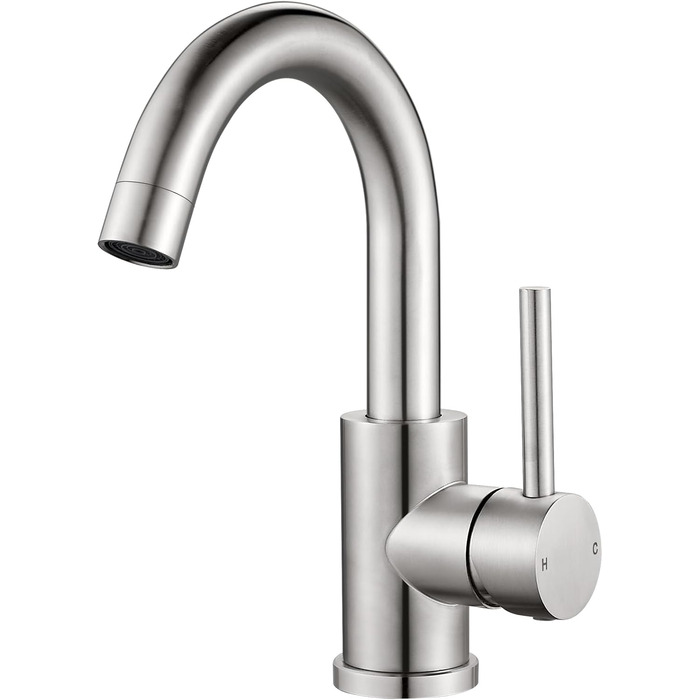 Змішувач для ванної кімнати/кухні з нержавіючої сталі, поворотний на 360°, висота виливу 150 мм, з однорідним змішувачем, покриття - нікель