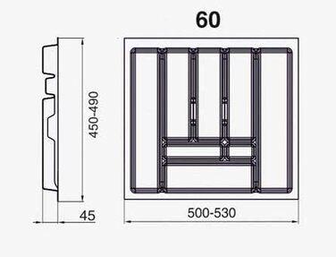 Коробка для столових приладів для см - Вставка для столових приладів - зручні висувні ящики Система сортування - Вставка для столових приладів для висувних ящиків-роздільник ящиків-Органайзер - 730x490 мм (білий, висувні ящики 60)