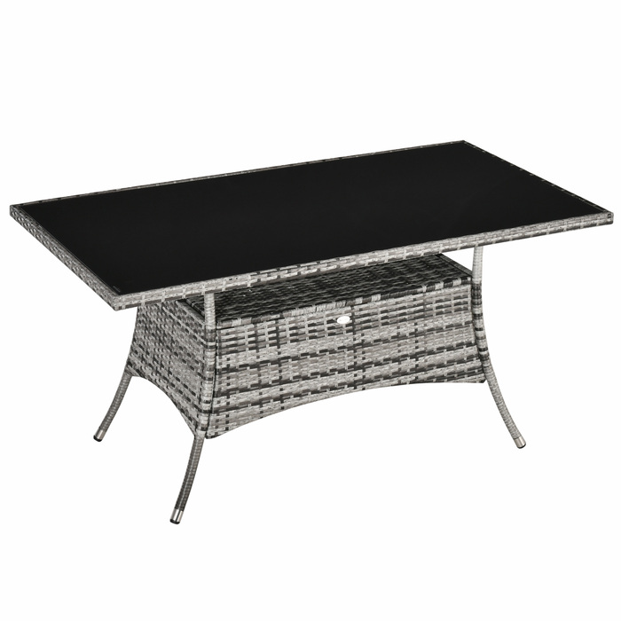 Outsunny Garden Table Стіл з полі ротанга зі скла 150x85x74см із захисним склом у сіро-чорному кольорі для саду, балконної тераси