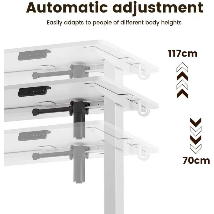 Електричний стіл з регулюванням висоти 60x110 см, з пам'яттю та захистом від зіткнень, для офісу, дому та геймінгу (білий)