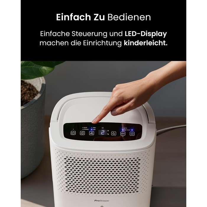 Pro Breeze® Eco Kompakt 12L/день: Електричний осушувач повітря з LED-дисплеєм, функцією сушіння білизни та Smart App (20 м²)