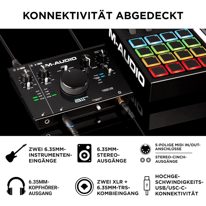 M-Audio Air 192|6: USB аудіоінтерфейс для запису в студійній якості (2 XLR/Line входи + софт)