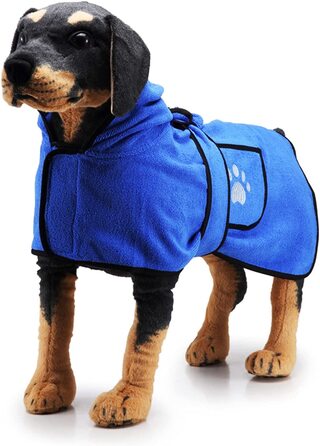 Купальний халат для собак MILEEO для маленьких, середніх і великих собак, універсальний рушник для домашніх тварин, швидковисихаючий купальний халат для домашніх тварин рушник для купання собак з подвійним кишенею ремінь з капюшоном (l, синій), для собак,