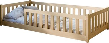 Ліжко дитяче Kinderbett Bodenbett 90x200 см з бортиком та ламелями Montessori, ліжко-гойдалка для дітей та підлітків, 4-18 років, колір натуральний