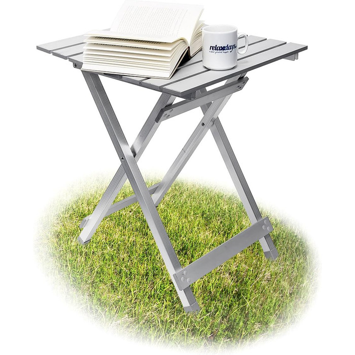 Розкладний стіл Relaxdays, стійкий до погодних умов, журнальний столик HBT 61 x 49,5 x 47,5 см для саду, міцний алюміній, срібло