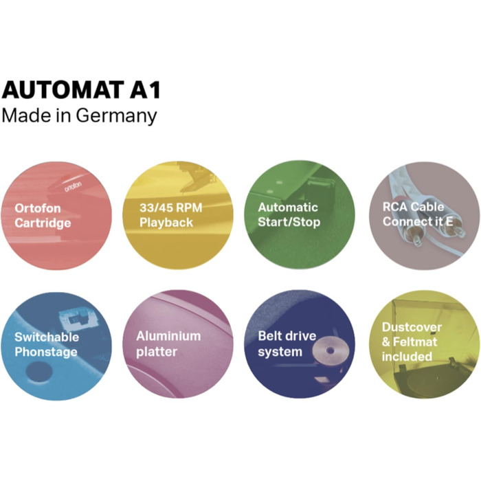 Проигравач вінілу Pro-Ject Automat A1 з вбудованим фонокоректором, повністю автоматичний, перемикач швидкостей 33/45 об/хв, головка Ortofon OM10, чорний