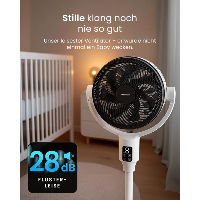 Вентилятор Pro Breeze AirFlo Standventilator 109см з пультом керування та LED-дисплеєм – 2 режими, осциляція, 29 дБ, регульована висота, енергоефективний для спальні, офісу та дому