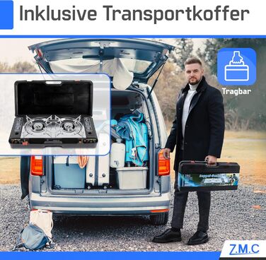 Газовий набір для кемпінгу ZMC 2-поверховий з адаптером для LPG + 4 балончики 227г + кейс, 2.5кВт, з Piezo-запалюванням, для відпочинку на природі та дому