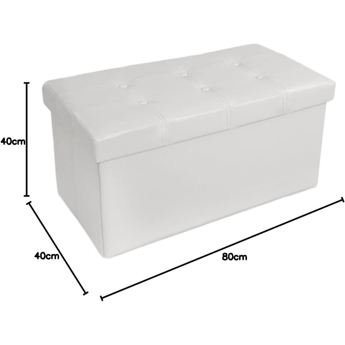 Складний пуф tectake 80x40x40 см Штучна шкіра, Зберігання, Білий (No 400868)