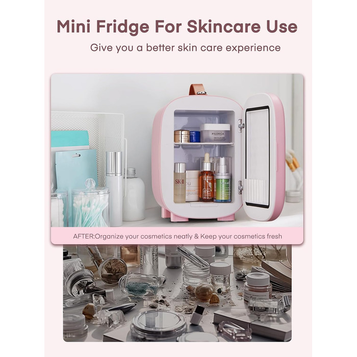 Міні холодильник FOHERE 5 літрів, USB живлення, 220V/12V, для напоїв та косметики, білий (рожевий)