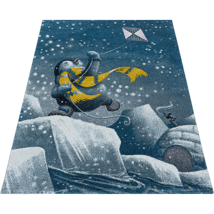 Домашній дитячий килим з коротким ворсом у вигляді пінгвіна дитяча ігрова кімната дитяча кімната висота ворсу 8 мм М'який прямокутний круглий бігун колір розмір120x170 см (160x230 см, синій)