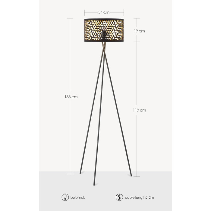 Торшер Home Sweet Home Gold з E27 LED 9W, ретро штатив, білий плафон, 53/53/138см