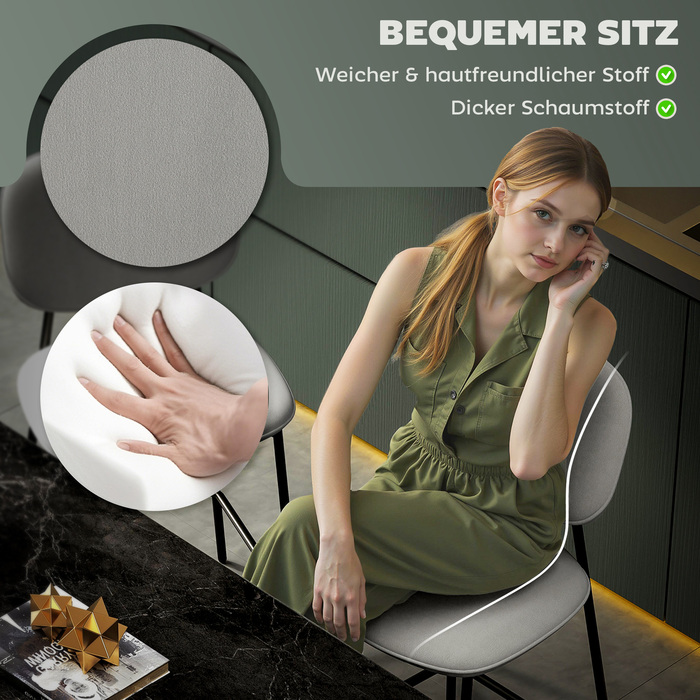 Набір з 2 барних стільців, обідні стільці з підніжкою, оксамитова оббивка, сталеві ніжки, для їдальні, 45 x 49 x 102 см, світло-сірий