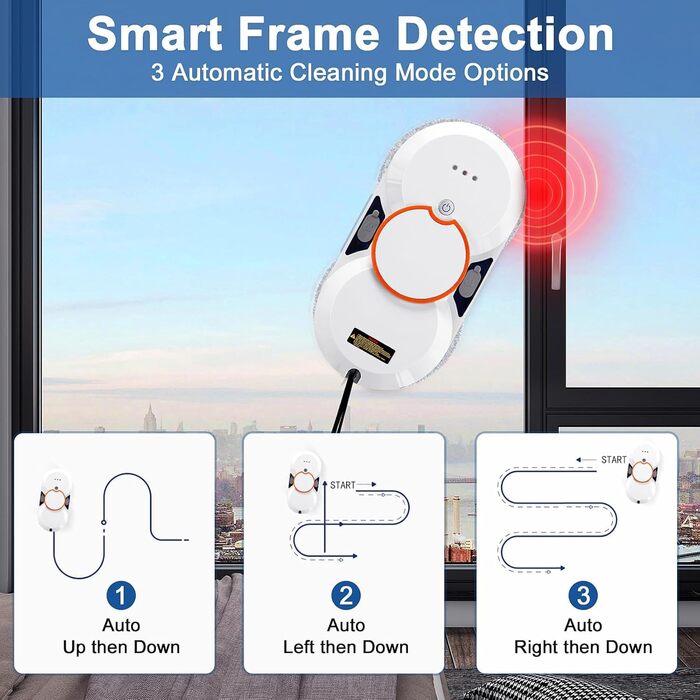 Робот для миття вікон з автоматичним струменем води, 5600 Па, автоматичний очисник вікон, інтелектуальна навігація, дистанційне керування, для гладких поверхонь, з 10 шматками мікрофібри (D 5600 Pa)