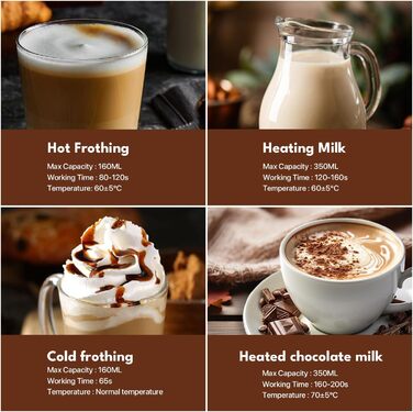 Електричний спінювач молока 4-в-1, 580 мл, автоматичний, для лате, капучино, макіато, нагрівання молока та приготування какао (чорний)