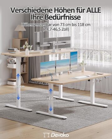 Електричний регульований стіл Devoko 120x60 см: офісний, для комп'ютера, з пам'яттю висоти, стоячий, бежевий