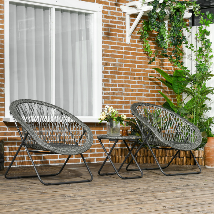 Балконний набір HOMCOM Folding Garden Set з журнальним столиком і 2 стільцями, включаючи подушки, сталевий сірий для патіо та саду