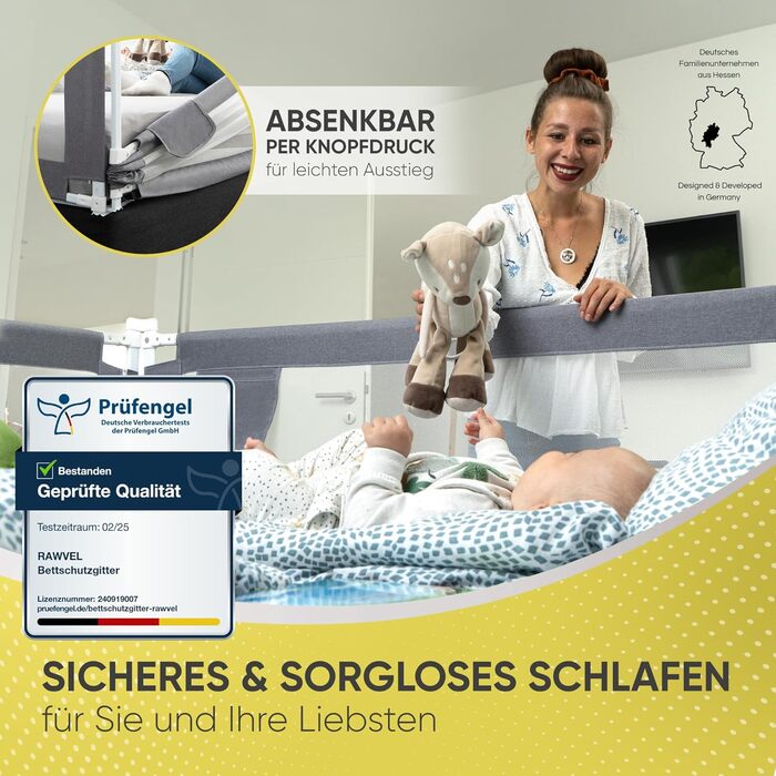 Захисний бортик для ліжка дитячий Bettgitter 200 см, сірий - запобігає випаданню, одна сторона, з інструкцією