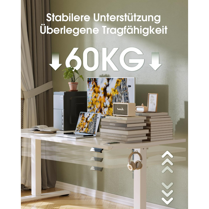 Електричний регульований стіл Flamaker з пам'яттю, ігровий стіл з USB-зарядкою (160 x 60 см)