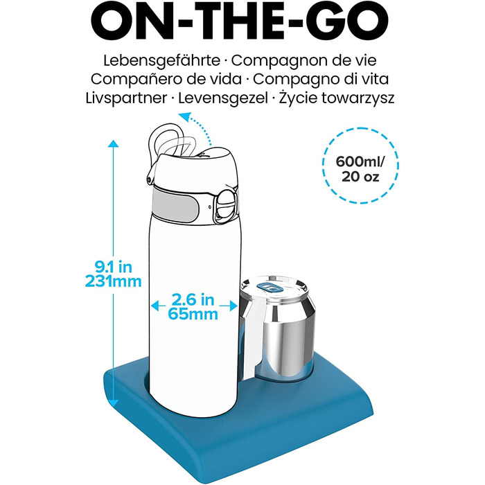 Герметична пляшка для води Ion8, нержавіюча сталь, 600 мл (20 унцій), NFL (Дельфіни, OneTouch 2.0)