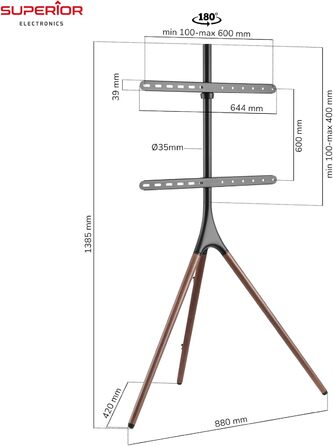 Підставка для телевізора Superior Electronics SUPSTV012 для телевізорів 42-70 дюймів, VESA 200x200, 300x200, 300x300, 400x200, 400x300, 400x400, 600x400
