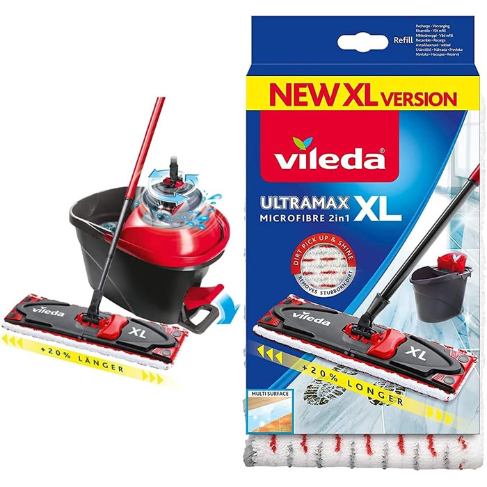 Набір швабр для підлоги Vileda Ultramat Turbo XL у комплекті та комплект заправки Ultramax Power для щіток для миття, розмір XL