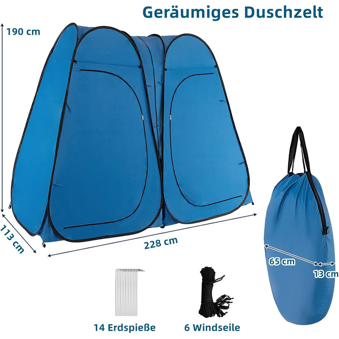 Намет для душу GYMAX для 2 осіб, переносний, блакитний (228x113x190 см)