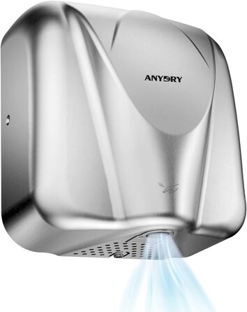 Anydry 2812 - Електричний сушар для рук AnyDry, для комерційного використання, нержавіюча сталь, швидка сушка (7-10 сек), 1600W, сріблястий (Brushed)