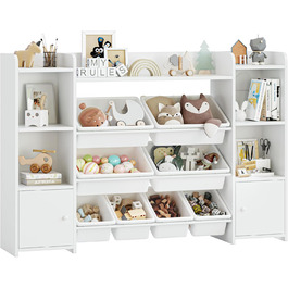 FOREHILL Дитяча полиця з 8 ящиками, дитячий шафчик, полиця для книг для дітей, органайзер для зберігання в дитячій кімнаті, меблі з іграшковою коробкою, 138,8 x 94,3 x 29,6 см, білий
