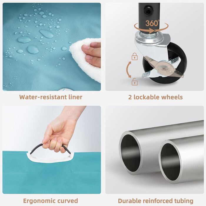 Сортувальник для білизни STORAGE MANIAC з 3 відділеннями, 136 л, з міцними колесами та знімними кишенями, кошик-органайзер для одягу, блакитний