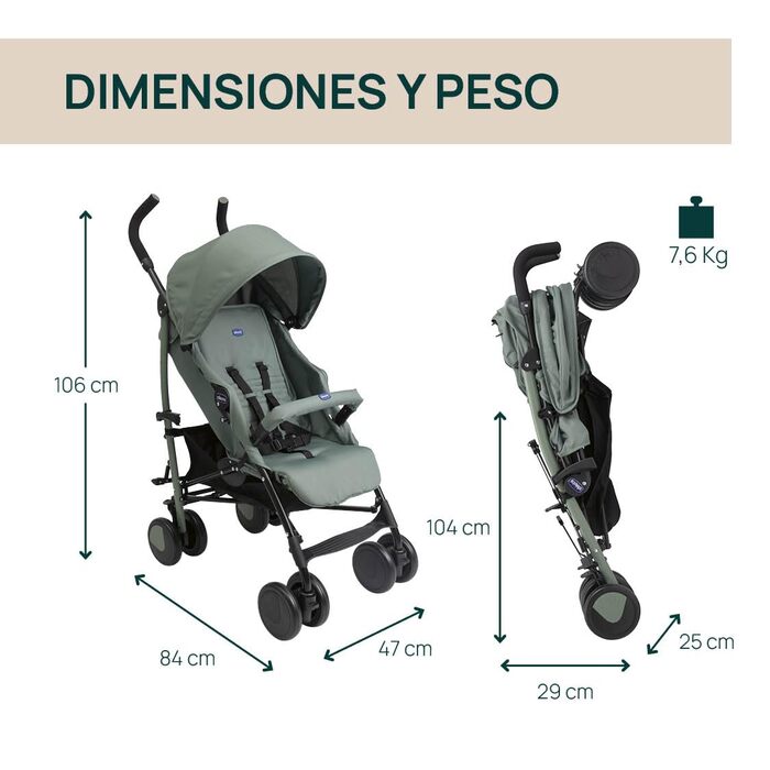 Дитяча коляска Chicco Echo Lite, зелений колір, від народження до 22 кг, регульована спинка, великий сидіння, захист від ударів, складаний дощовик, гальма та поворотні колеса