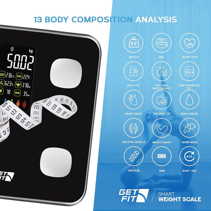 Отримайте інтелектуальну шкалу жиру в організмі Fit, цифрові ваги з технологією BIA, додаток Fitdays/Onfit, кольоровий дисплей