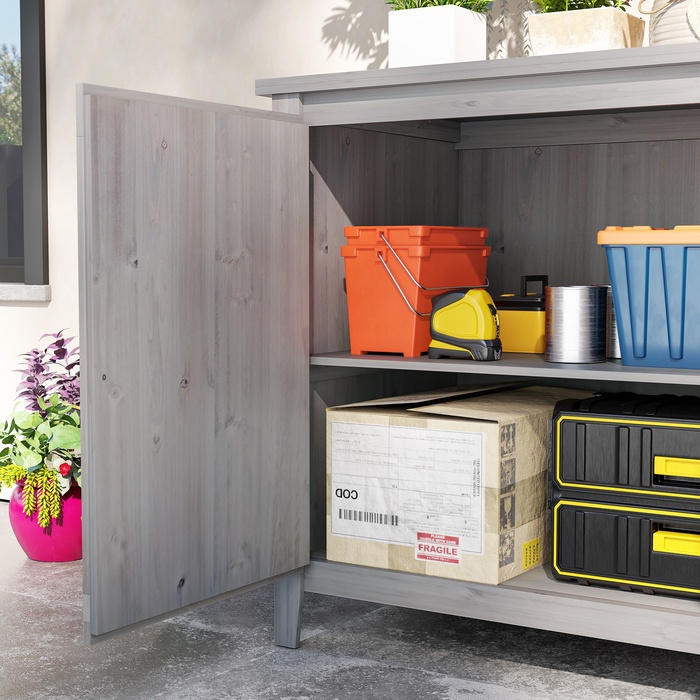 Outsunny Garden Шафа з дерева, Садовий сарай стійкий до погодних умов 110x60x88.5 см, Садовий сарай з дверима, Складний дах, Полиці, Садова шафа, Садовий сарай Шафа для інструментів Садовий сарай для патіо Задній двір, світло-сірий | Аосом