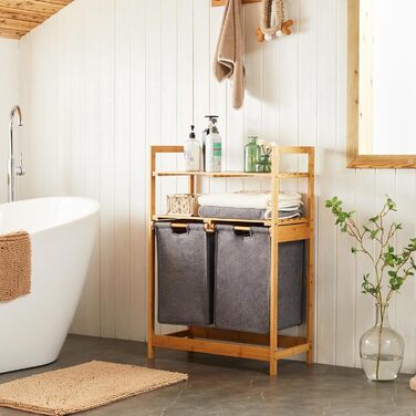 Кошик для білизни YOUDENOVA з бамбукового каркасу, 2 відсіки, 2 висувні мішки для білизни, 93x64x33 см, 70 л, сірий