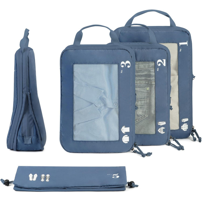 Набір компресійних органайзерів для валізи та рюкзака ECOHUB, 5 предметів, синій