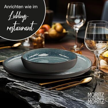 Moritz & Moritz ORGANIC Набір посуду 18 предметів на 6 осіб, блакитний - Елегантний набір тарілок з високоякісної кераміки (6 великих, 6 десертних, 6 супових)